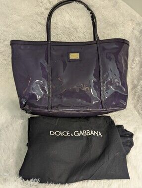 Authentic Dolce & Gabbana Deep Purple Patent Leather Tote Bag w/ Dust Bag & Card